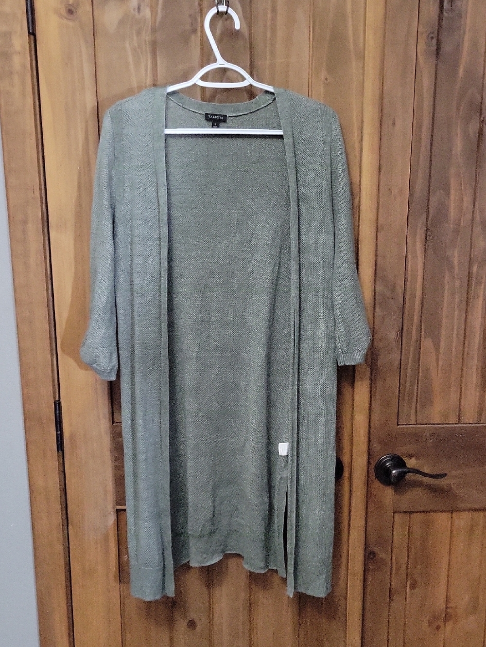 Talbots Open-Front Longline Cardigan - Sage Green